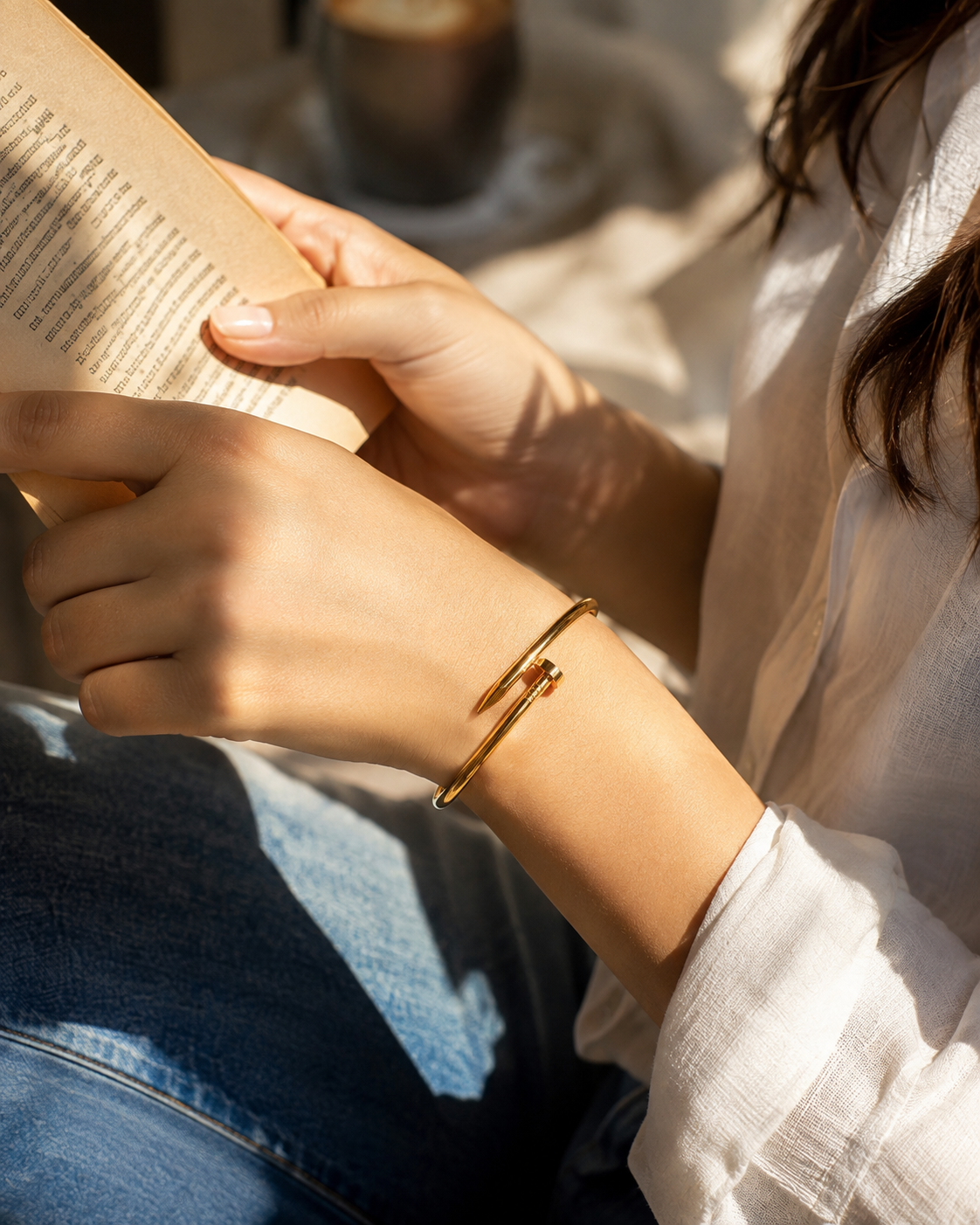 Golden Nail Cuff Bracelet — Anti-Tarnish Gold-Plated Open Bangle for Women