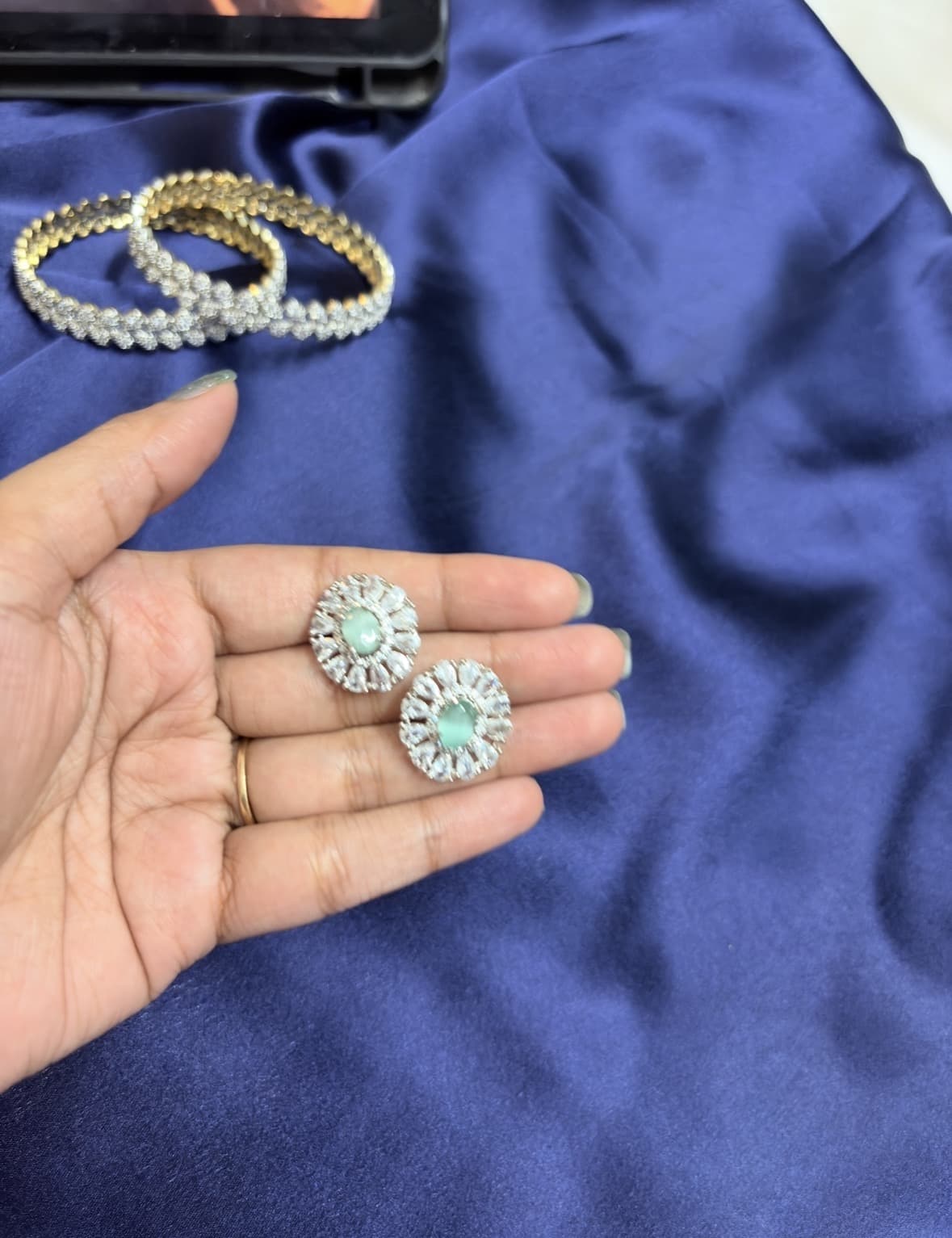 Mint Bloom Floral Studs | Anti-Tarnish Silver-Toned Earrings