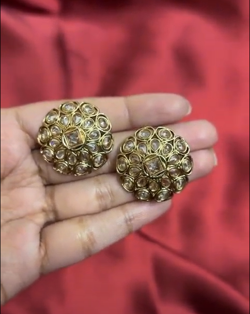 Kundan Polki Gold-Plated Stud Earrings | Anti-Tarnish Traditional Jewellery